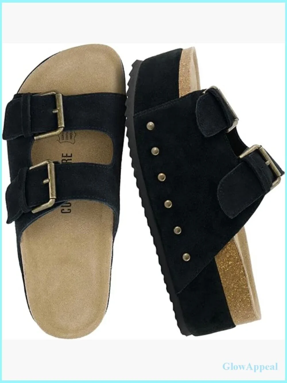 Platform Sandals with Genuine Leather Footbed Studded Chunky Slide